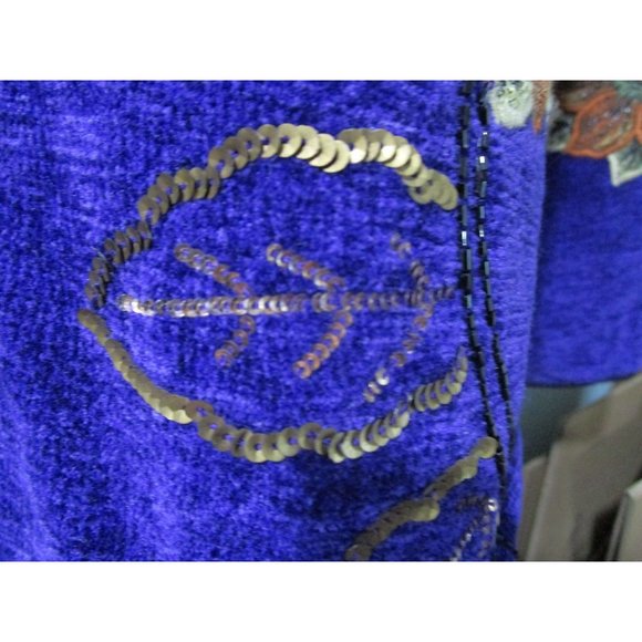 Purple Chenille Glass Applique Embroidered Beaded Sequin Wearable Art Jacket L - Picture 13 of 16